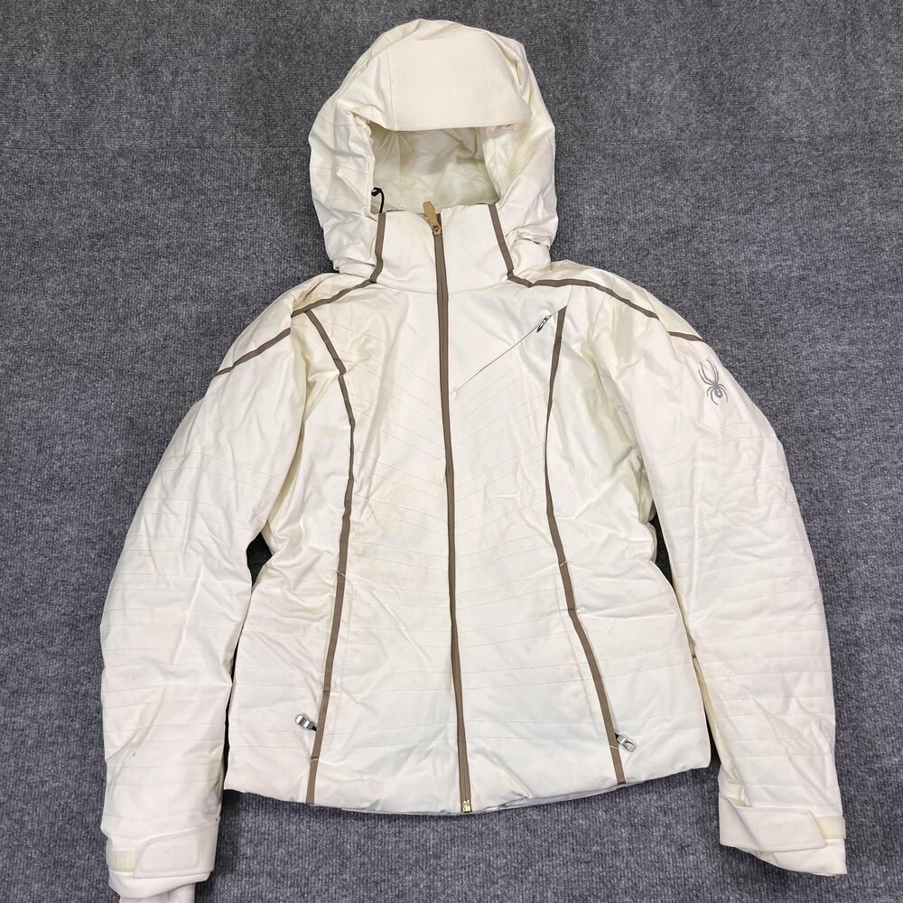 Spyder Jacket Womens 6 White Hooded Insulated Ski Snow Padded Pockets Winter